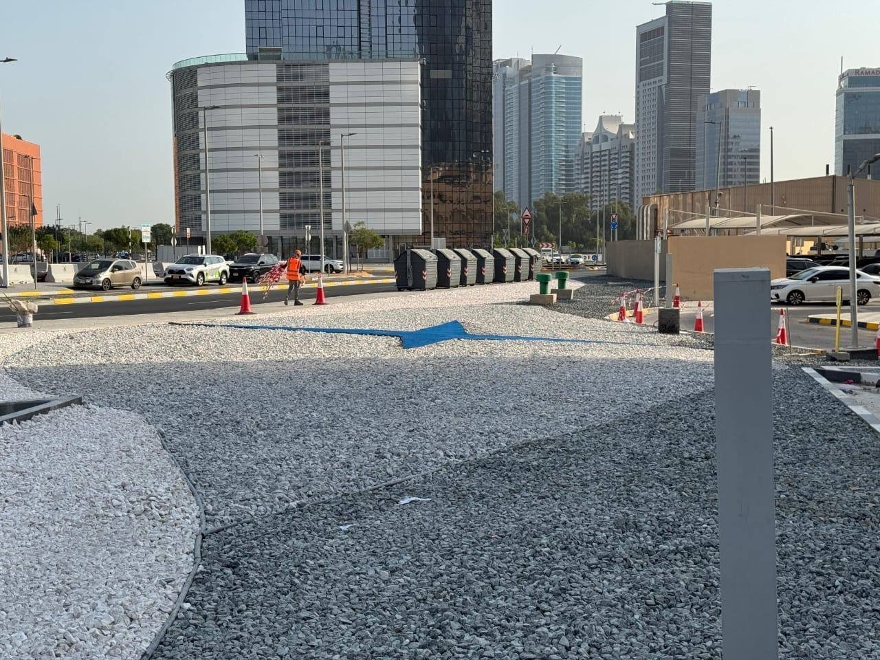 Paved walkways and planting in a commercial landscape