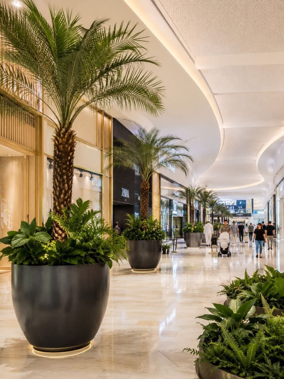 Potted greenery in an indoor public space