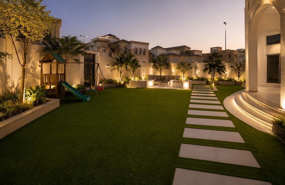 Completed garden with lawn and planted borders